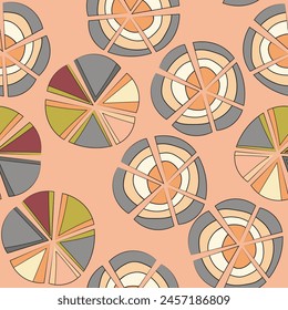 Seamless pattern with geometric aboriginal ornament. Ethnic tribal rounded color background. Afican, australian motiph. Dots painting. Vector illustration, template design for cloth, card, fabric.