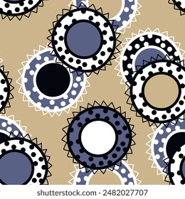 Seamless pattern with geometric aboriginal ornament. Ethnic tribal rounded color background. Afican, australian motiph. Dots painting. Vector illustration, template design for cloth, card, fabric.