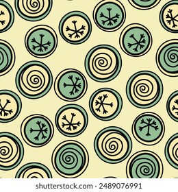 Seamless pattern with geometric aboriginal ornament. Ethnic tribal rounded color background. Afican, australian motiph. Dots painting. Vector illustration, template design for cloth, card, fabric.