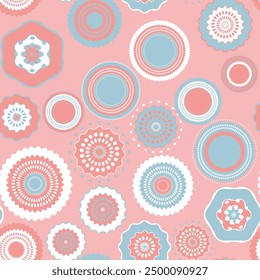 Seamless pattern with geometric aboriginal ornament. Ethnic tribal rounded color background. Afican, australian motiph. Dots painting. Vector illustration, template design for cloth, card, fabric.