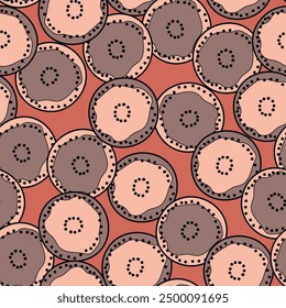 Seamless pattern with geometric aboriginal ornament. Ethnic tribal rounded color background. Afican, australian motiph. Dots painting. Vector illustration, template design for cloth, card, fabric.