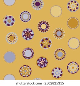 Seamless pattern with geometric aboriginal ornament. Ethnic tribal rounded color background. Afican, australian motiph. Dots painting. Vector illustration, template design for cloth, card, fabric.