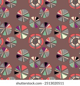 Seamless pattern with geometric aboriginal ornament. Ethnic tribal rounded color background. Afican, australian motiph. Dots painting. Vector illustration, template design for cloth, card, fabric.