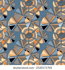 Seamless pattern with geometric aboriginal ornament. Ethnic tribal rounded color background. Afican, australian motiph. Dots painting. Vector illustration, template design for cloth, card, fabric.