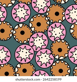 Seamless pattern with geometric aboriginal ornament. Ethnic tribal rounded color background. Afican, australian motiph. Dots painting. Vector illustration, template design for cloth, card, fabric.