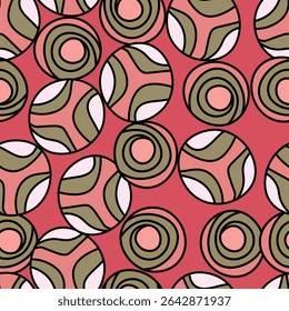Seamless pattern with geometric aboriginal ornament. Ethnic tribal rounded color background. Afican, australian motiph. Dots painting. Vector illustration, template design for cloth, card, fabric.