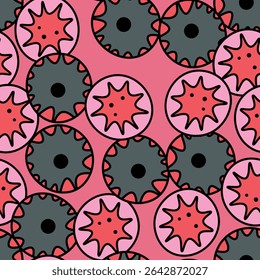 Seamless pattern with geometric aboriginal ornament. Ethnic tribal rounded color background. Afican, australian motiph. Dots painting. Vector illustration, template design for cloth, card, fabric.