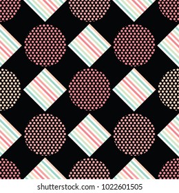 Seamless pattern geometric abstract on black background.Vector illustration.pastel color stlye.