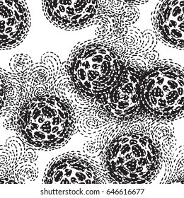 Seamless pattern with geometric abstract scratched rounded shapes in a modern material design style. Monochrome colors. Vector abstract design for your fashion design, textile, fabric, clothes, print