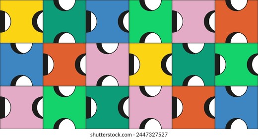 Seamless pattern with geometric abstract  shapes. Constructor, designer kit with colorful elements. Bright colorful design elements, backgrounds, patterns with perforation, dots. Endless design