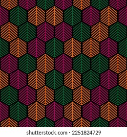 Seamless pattern with geometric abstract tree and black background