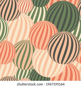 Seamless pattern with geometric abstraction in pastel colors for fabrics, textiles, wallpaper, pillow decor. Sphere with stripes. Vector graphics.