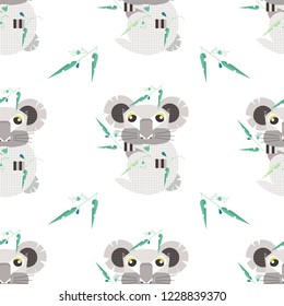 Seamless pattern with geometric animal Koala. Flat vector illustration. Perfect for banners, prints, flyers.Web illustration.