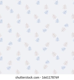 Seamless pattern with geometric arrangement of elements, abstract plants. Drawing on a white background. Textile design, packaging, wallpaper. Vector illustration