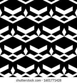 Seamless pattern. Geometric backdrop. Ethnic motif. Diamonds, shapes wallpaper. Digital paper, textile print, web design, abstract background. Rhombuses, chevrons, figures ornament. Vector.