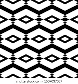 Seamless pattern. Geometric backdrop. Rhombuses, figures ornament. Ethnic motif. Shapes background. Diamonds, shapes wallpaper. Digital paper, textile print, web design, abstract. Vector artwork.