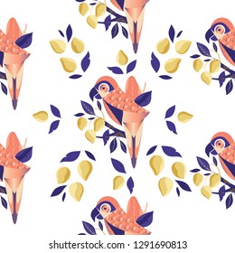 Seamless Pattern with Geometric Bird Parrot. Flat Vector Illustration. Perfect for Banners, Prints, Flyers.Web Illustration.