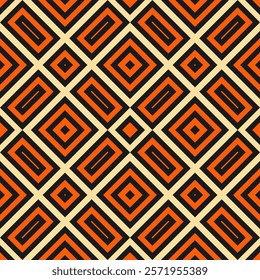 Seamless pattern with geometric black and orange composition with beige color added. Version 3. Vector illustration