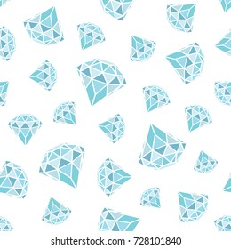 Seamless pattern of geometric blue diamonds on white background. Trendy hipster crystals design. illustration.
