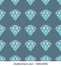 Seamless pattern of geometric blue diamonds on grey background. Trendy hipster crystals design. illustration.