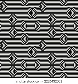 Seamless pattern. Geometric bold striped ornament. Stylish monochrome background. Vector repeating texture with winding ribbons