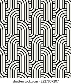 Seamless pattern. Geometric bold striped ornament. Stylish monochrome background. Vector repeating texture with winding stripes.