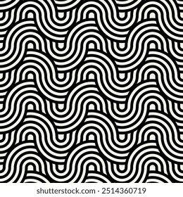 Seamless pattern. Geometric bold striped ornament. Stylish monochrome background. Vector repeating texture with winding ribbons.