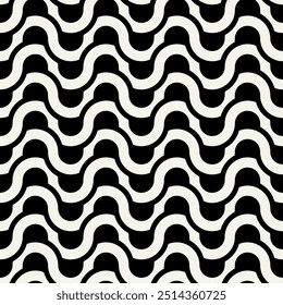 Seamless pattern. Geometric bold striped ornament. Stylish monochrome background. Vector repeating texture with winding ribbons.