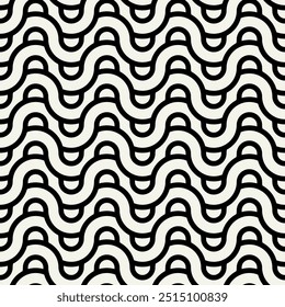 Seamless pattern. Geometric bold striped ornament. Stylish monochrome background. Vector repeating texture with winding ribbons.