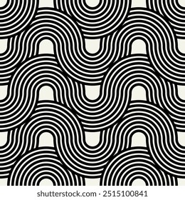 Seamless pattern. Geometric bold striped ornament. Stylish monochrome background. Vector repeating texture with winding ribbons.