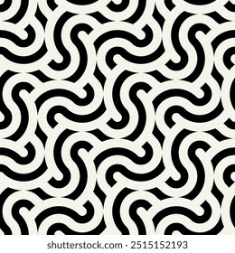 Seamless pattern. Geometric bold striped ornament. Stylish monochrome background. Vector repeating texture with winding ribbons.