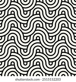 Seamless pattern. Geometric bold striped ornament. Stylish monochrome background. Vector repeating texture with winding ribbons.