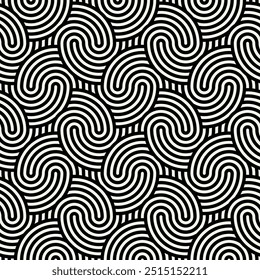 Seamless pattern. Geometric bold striped ornament. Stylish monochrome background. Vector repeating texture with winding ribbons.