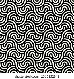 Nahtloses Muster. Geometrisch fett gestreifte Ornament. Stilvoller monochromer Hintergrund. Vektorwiederkehrende Textur mit gewundenen Bändern.