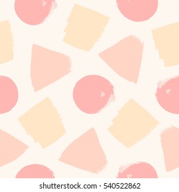 Seamless pattern with geometric brush spots. Hand drawn graphic elements. Fluent style.