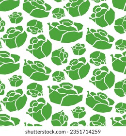 Seamless pattern with geometric cabbage on a white background. Cabbage whole in a broken shape. Vector illustration of fresh vegetables in a cartoon simple flat style. Packaging for vegetable products