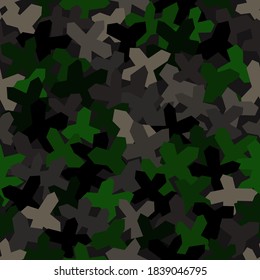 Patrón sin foco con camuflaje geométrico. Resumen militar de fondo verde oscuro y marrón. Fondo de la ilustración del vector