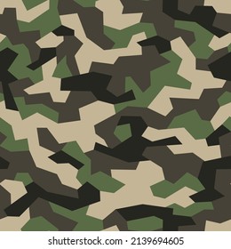 Patrón sin foco con camuflaje geométrico. Resumen de fondo poligonal moderno militar para tela y estampado de moda. Ilustración vectorial.