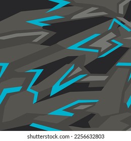 Camuflaje geométrico de patrón sin foco. Resumen camo. Impresión sobre tela textil. Ilustración vectorial.