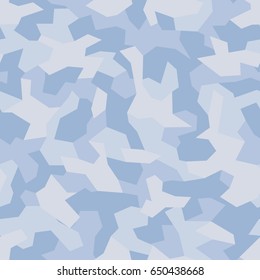 Seamless pattern with geometric camouflage. Abstract military light blue background.