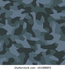 Seamless pattern with geometric camouflage. Abstract military dark blue background.