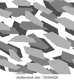 Seamless pattern with geometric camouflage. Abstract military light grey and white background.