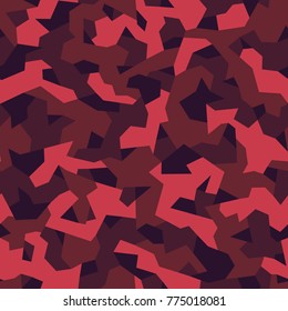 Seamless pattern with geometric camouflage. Abstract military red background.