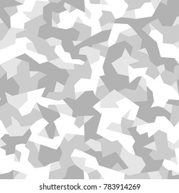 Seamless pattern with geometric camouflage. Abstract military white background.