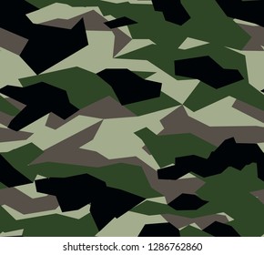 
Seamless pattern geometric camouflage green rectangles stones spots abstraction print military factory clothing vector