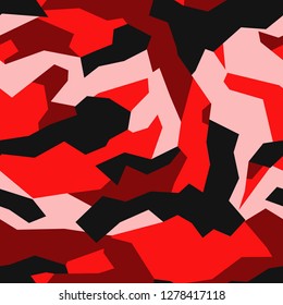Seamless pattern geometric camouflage modern red pink glamour military abstract print vector