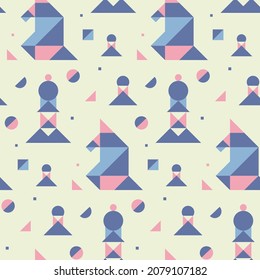 Seamless pattern with geometric chess pieces. Texture with different elements in flat style.