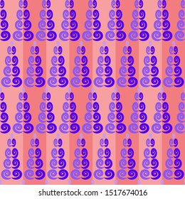 Seamless pattern with geometric Christmas tree ornaments in style of spirals in fashionable color trends. Illustration for New Year and Merry Christmas. Vector drawing for wallpaper, textile, banner.