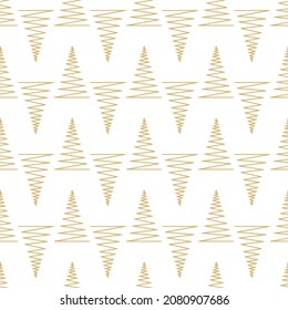 Seamless pattern with geometric Christmas trees in white and gold colors vector illustration. Winter holidays collection. Merry Christmas and Happy New year abstract textured background design.