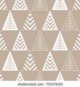 Seamless pattern with geometric Christmas trees. Winter holidays collection. Merry Christmas and Happy New year. Abstract textured background design. Modern elegant wallpaper. Vector illustration.